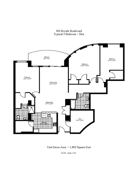 Floor plan for 3 beds, 2 baths, 1699 sqft